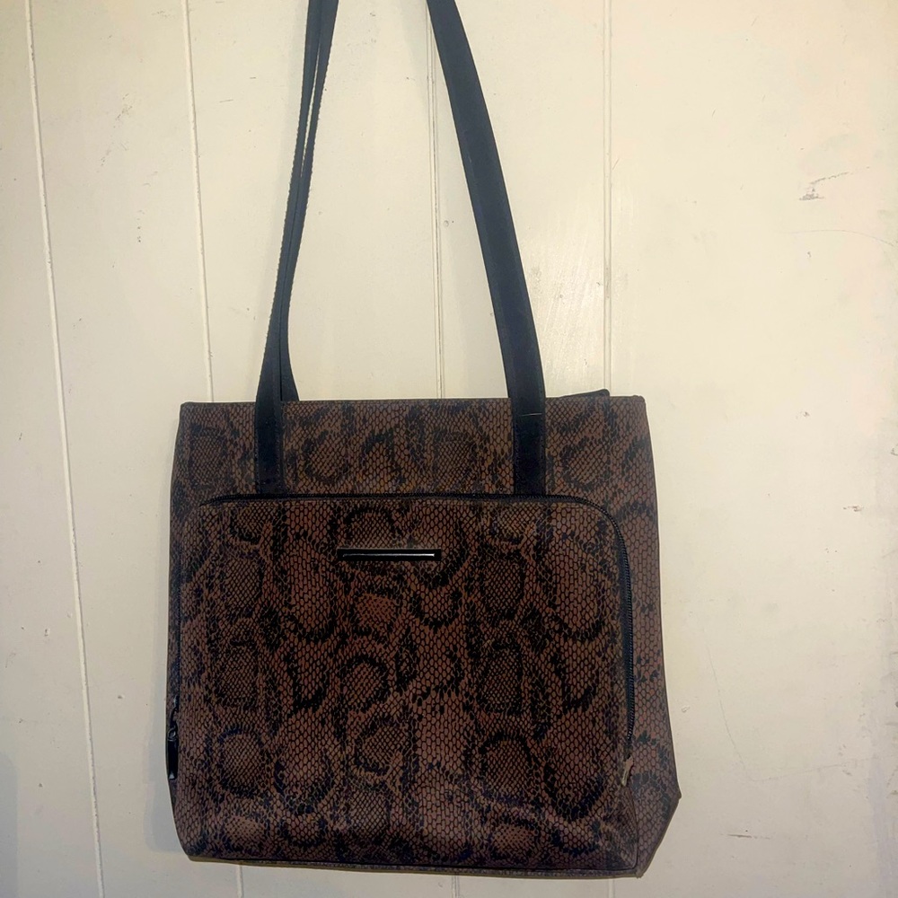90's vintage brown iridescent shiny mesh reptile print shoulder tote bag